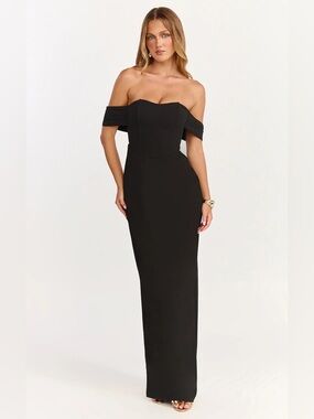 Showpo Black Strapless Off-Shoulder Column Gown